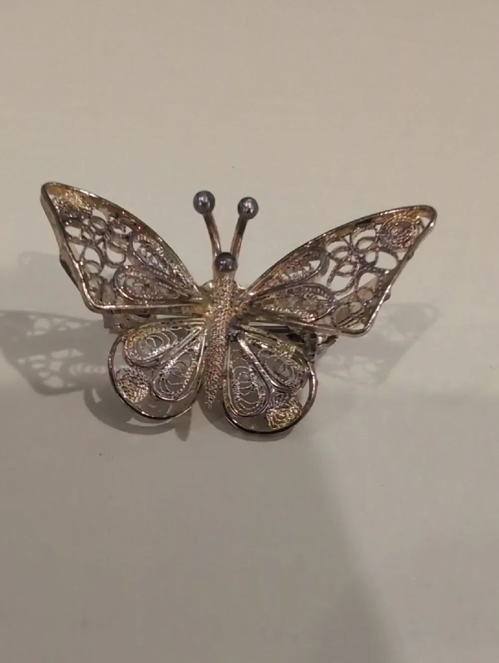 Vintage 925 Sterling Silver Filigree Butterfly Brooch Made in Italy